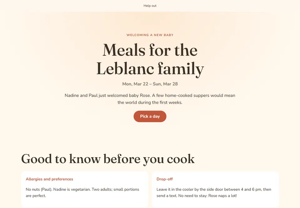 Exemple : repas pour une nouvelle famille